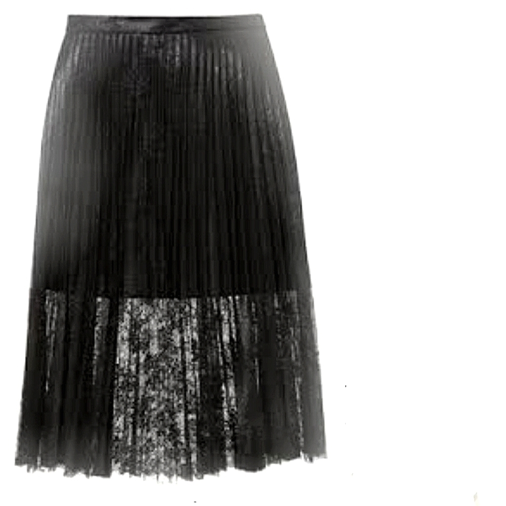TOPSHOP Skirt Black Lace Pleated Flare Midi Skirt